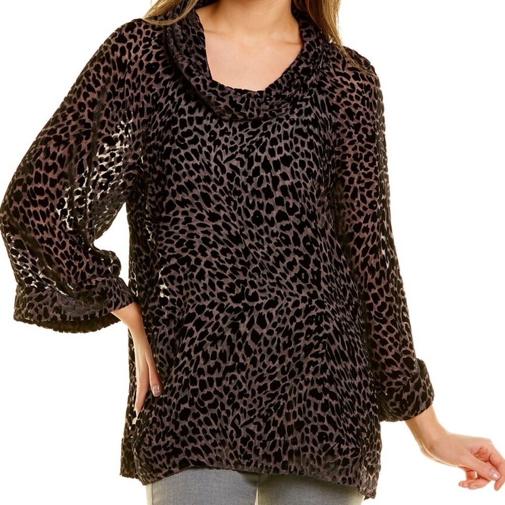 Tommy Bahama Top Black Leopard Velvet Burnout Womens Medium Silk Blend Cowl Neck